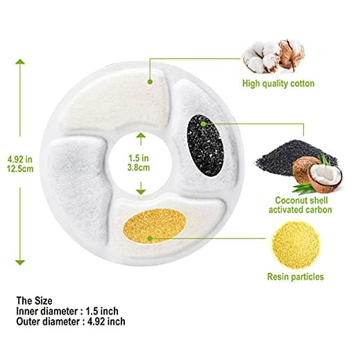 Cat Pet Water Fountain Filters, 5 inch, Dog Fountain Activated Carbon Filters Replacement, Compatible with Cats and Dogs Automatic Water Dispenser (16Pcs) - Thumbnail 5
