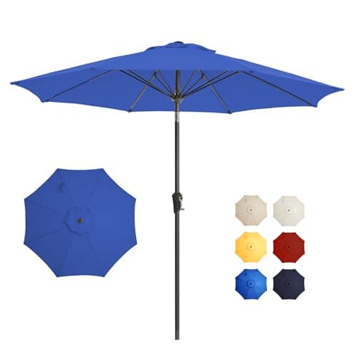 GREFORG 9FT Large Outdoor Patio Umbrella Pool Market Umbrella-UV Resistant, Easy Push Button Tilt and Crank, 8 Sturdy Ribs Heavy-Duty Table Umbrella for Deck, Backyard, Garden (Royal Blue) - Image 1