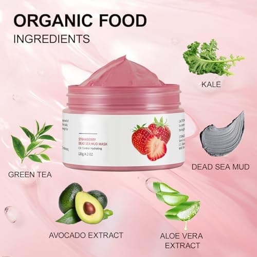OUPEICHARM Dead Sea Mud Mask, Strawberry Clay face Masks Vegan Detox Dead Sea Mask, Clay Masks with Kaolin Pink Clay Mud Mask, Deeping Cleansing Hydrating Oil Control Pore Blackheads 4.2 Oz - Thumbnail 6