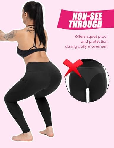 Showitty 3 Pack Workout Leggings with Pockets for Women, Black Compression Tummy Control Yoga Pants for Gym - Thumbnail 3