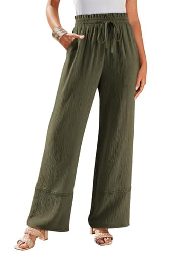Dokotoo Womens Fall Boho Palazzo Casual Lace Leg Parachute Pants Woman 2025 Dress Drawstrings Long Wide Leg Pants with Pockets,Army Green Large - Image 1