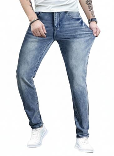 JMIERR Men's Slim Fit Stretch Tapered Leg Skinny Jeans, Casual Cotton Comfort Flexible Denim Pants for Men with 5 Pockets, 40W*32L, Ashleigh Blue - Image 1