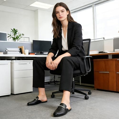 KIDMI Mules for Women Comfortable Dressy Flats Slip On Business Casual Buckle Loafers Slides, Black 39 - Thumbnail 3