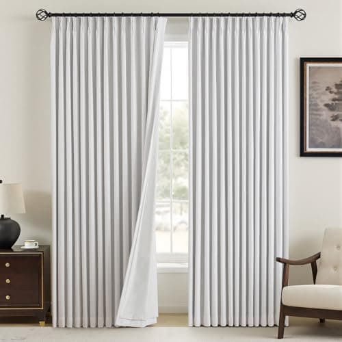 YZ HOME Pinch Pleated Linen Curtains 100% Blackout 84 Inches Long for Living Room Bedroom, Memory Trained Thermal Insulated Room Darkening Window Drapes with Rings Hooks, 2 Panels, White, 40" Wx84 L - Image 1