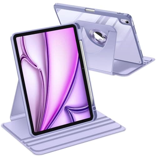 Fintie 360 Degree Rotating Case for iPad Air 11-inch M4/M3/M2 (2026/2025/2024), iPad Air 5th/4th Generation (2022/2020) 10.9 Inch - Swiveling Stand Clear Back Cover with Pencil Holder, Purple - Image 1