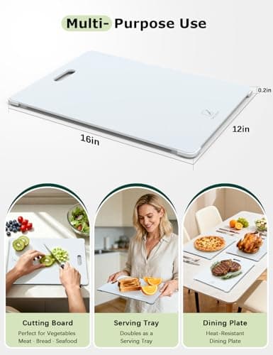 Glass Cutting Board,16"x12" Non Toxic Tempered Glass Chopping Board for Kitchen with Non-Slip Feet, House Warming Gift for New Home, Gifts for Women, Christmas Gift for Mom - White - Thumbnail 2