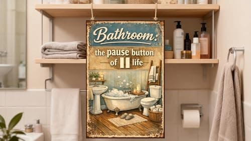 Bathroom The Pause Button of Life Vintage Metal Tin Sign 8x12 Inch Funny Relax Quote Wall Art Retro Rustic Home Decor Plaque for Bath Room with Pre Drilled Holes - Thumbnail 3