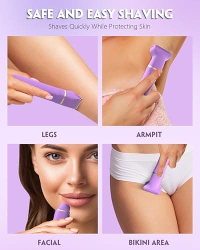 Bikini Trimmer for Women - Painless Electric Razors-Cordless Body Shaver for Trip,Replaceable Lady Facial Razor, IPX7 Waterproof&Easy Cleaning, Ceramic Blade, USB Charge Purple - Thumbnail 4