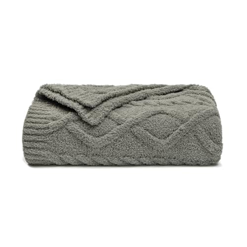 bearberry Plush Fleece Blanket Ultra Cozy & Warm Cable Knit - Machine Washable Throw for Living Room, Bedroom, Office | Lightweight Fuzzy Blanket for Adults, Kids, Pets (Grey, 50”x60”) - Image 1