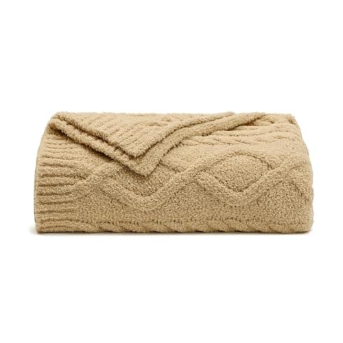 bearberry Plush Fleece Blanket Ultra Cozy & Warm Cable Knit - Machine Washable Throw for Living Room, Bedroom, Office | Lightweight Fuzzy Blanket for Adults, Kids, Pets (Camel, 50”x60”) - Image 1