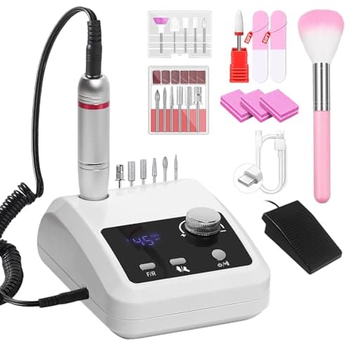CozyZen Electric Nail Drill Professional: 45000 RPM Nail File Kit Machine with LCD Display, Hand & Foot Control Low Noise for Acrylic, Gel Nails, Manicure & Pedicure - Salon & Home Use (White Plus) - Image 1