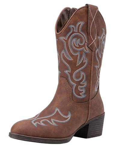 Vepose Women’s Brown Cowboy Mid Calf Boots, Cowgirl Western Embroidered Chunky Low Heel 9800 Boots with Zipper, Size 8.5M US, (CJY9800 Brown 08.5) - Image 1
