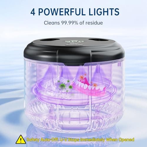 45kHz Ultrasonic Retainer Cleaner, Dental Cleaning Pod for Mouth Guard, Invisalign, Aligner, Night Guard, Braces, Toothbrush, Jewelry, Powerful Denture Cleaner Machine with Digital Timer (Black) - Thumbnail 4