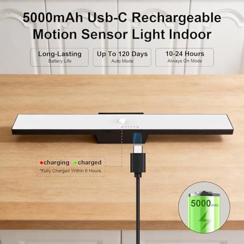 Under Cabinet Lighting with Remote & Timer, Closet Lights Motion Sensored Rechargeable 5000mAh Battery 300LM Kitchen Lighting, Under Counter Motion Lights for Kitchen 72 Magnetic Led Light Bar(Black) - Thumbnail 5
