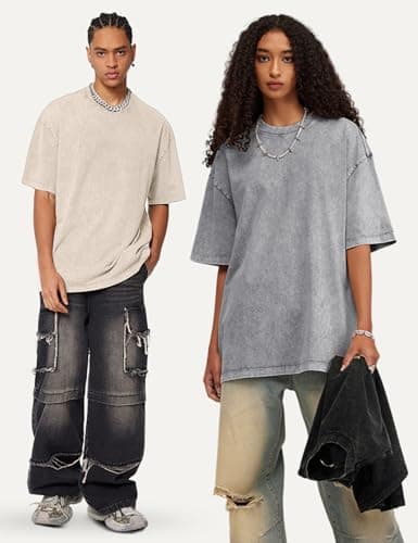 Yimoon 3 Pack Oversized Tshirts for Women Washed Vintage Baggy Boyfriend Tees Short Sleeve Unisex Cotton Tops(Greykhakibeige-M) - Thumbnail 3