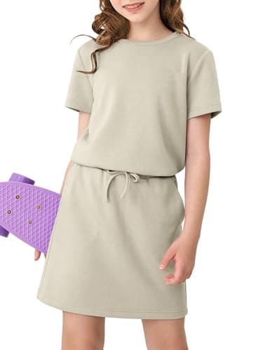 XMWEALTHY Girls Skirt Set 2 Piece Outfits Summer Clothes Casual Short Sleeve Crew Neck Tshirt Drawstring Pocket Skorts School Sets 5-6T Bright Green - Image 1