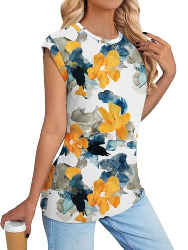 NORACORA Floral Tops for Women Summer Outfits 2026 Comfy Crew Neck T Shirts Chic Hawaiian Outfits Women Blouses Dressy Casual Spring Colored Shirts Multicolor Floral M - Thumbnail 4