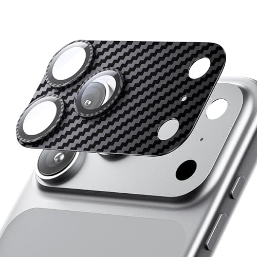 Hoerrye for iPhone 17 Pro Max Camera Lens Protector - [12FT Shatterproof Military Grade] [Strong Adsorption] Metal 9H+ Tempered Glass Camera Screen Full Cover Case Friendly,Carbon Fiber