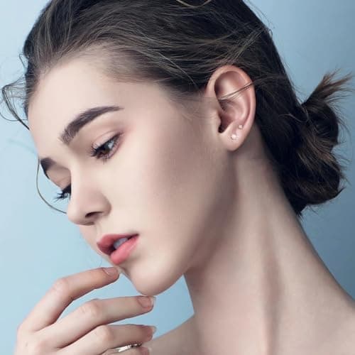 Handmade Tiny Flat Back Stud Earrings: 3 Pairs 14K Gold Plated Screw Flatback 2 3 4mm Cubic Zirconia Earrings Cartilage Piercing Jewelry for Women Helix Tragus Earlobe, Metal, Cubic Zirconia - Thumbnail 2