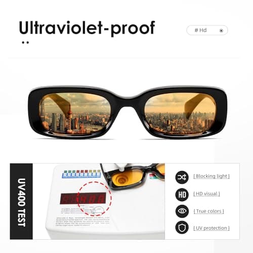 kimorn Retro Rectangle Sunglasses for Women Men Thick Frame Sun Glasses UV Protection Shades K1703 (Black/Orange) - Thumbnail 6