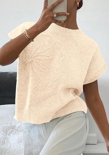 PRETTYGARDEN Women's 2026 Spring Sweater Vest Trendy Flower Knit Short Sleeve Cute Pullover Tank Tops Summer Fashion Clothing (Beige,X-Large) - Thumbnail 2