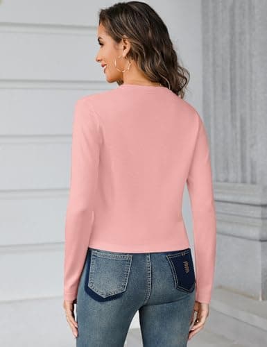 Totatuit Long Sleeve Zipper Up Sweatshirts for Women Lightweight Zip Front Cardigan Fashion Loose Knitted Sweater with Zipper Comfortable Fall Tops Casual Jacket for Travel Pink - Thumbnail 4