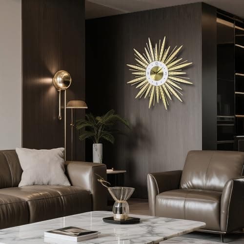 Anmotpe 23 inch Gold Starburst Wall Clock, Silent Non-Ticking Large Modern Starburst Decorative Clock for Home Decor, Living Room, Bedroom, Office - Thumbnail 4