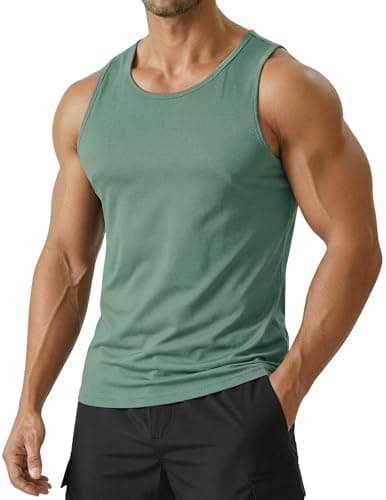 PINSPARK Mens Sleeveless Shirts Athletic Tank Tops Casual Sports Vest Quick Dry Breathable Workout Gym Summer Lightweight Grey Green - Image 1