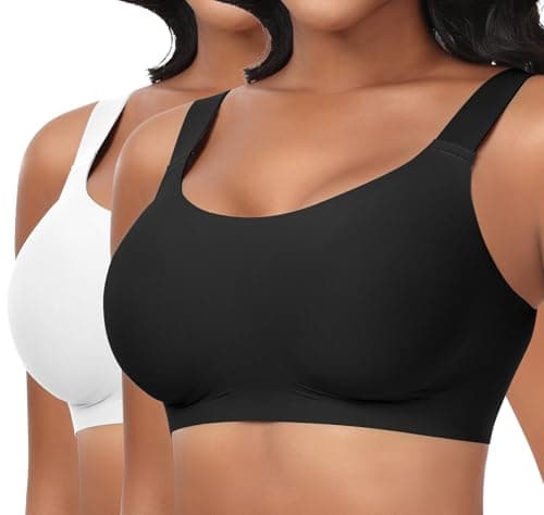 Ganado Seamless Wireless Bras for Women Full Coverage No Underwire Supportive Bras Padded T Shirt Bra Comfort Bralette (Black+White, Medium) - Image 1