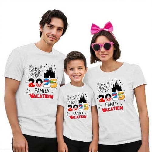 Family Matching Outfits 2025 Magical Kingdom Family Graphic Tee Cruise Trip Summer Vacation Travel Tops White - Image 1