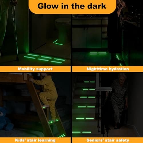 Glow in The Dark Anti-Slip Tapes, Adhesive Decals Safety Strips for Bath Tub, Shower Floor, Stairs, 36 Pieces. Ideal for Families with Adults & Seniors, Indoor Use - Thumbnail 6