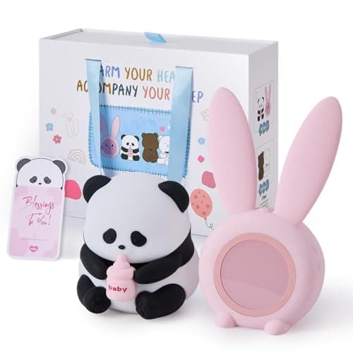 Pak Cute Panda Night Light, Dimmable Touch Control Night Light for Baby, Silicone Squishy Night Lamp, 7 Colors Rechargeable Desktop Light, Bunny Alarm Clock, Gift for Kids Girls Boys, Lovers - Image 1