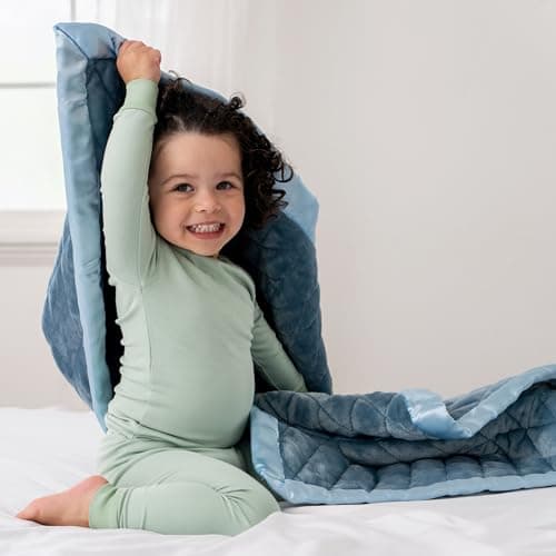 Dreamland Baby 4lb Weighted Blanket for Kids. Breathable Dual Fabrics with Minky Cooling Side & Cozy Microfleece on Reverse. Mom-Owned US Business, Premium Materials (Ocean Blue) - Thumbnail 2