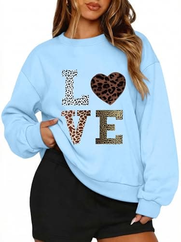 PEFYERVERY Women Sweatshirt Crewneck Long Sleeve Pullover Plus Size Love Leopard Print Graphic Hip-Hop Y2k Street Oversize Style 2026 Sweater Blue M - Image 1