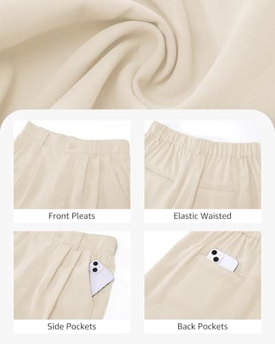 Luvamia Flowy Women's Plus Size High Waisted Shorts - Beige, Trendy with Pockets, Size XXL (20/22) - Thumbnail 4