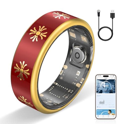 Potewek Smart Ring for Women & Men,Fitness Tracker Ring with Heart Rate Monitor, Sleep Tracker - Fitness Tracker,No Subscription Fee,IP68 Waterproof,Bluetooth Anillo Inteligente(Red, 7) - Image 1