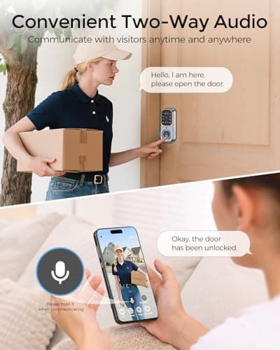 LNDU WiFi Smart Video Lock, 5-in-1 Fingerprint Keyless Entry Door Lock with App Control, Two-Way Audio, Dual Motion Sensors - Thumbnail 3