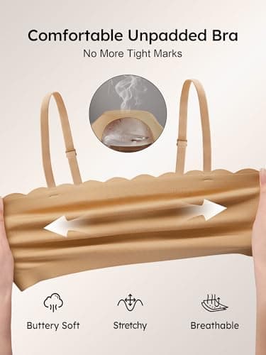 Strapless Bras for Women - S-XL Unlined Bandeau for Natural Shape, Wireless Pull-On Bra, Comfy Seamless Bralette No Underwire (Skin L) - Thumbnail 6
