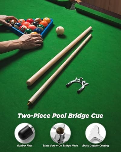 LOCKCUE 57" 2 Piece Pool Cue Stick, Maple Wood with Chrome-Plated Zinc Alloy Screw-on High Crown Bridge Head - Thumbnail 2