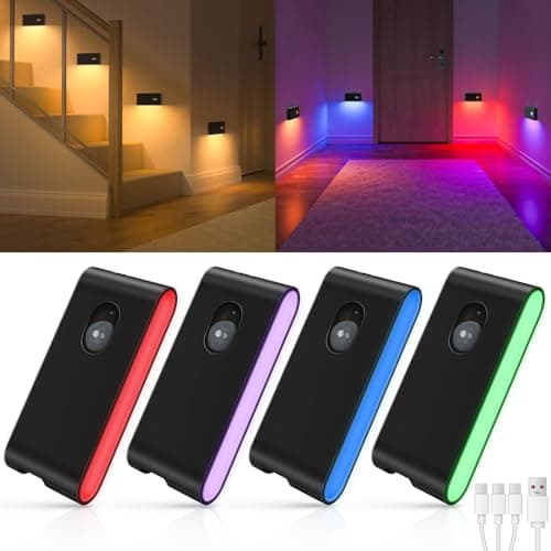 WILLED Stair Lights Indoor Rechargeable,RGB & Warm White Color Changing Night Light,Wireless Motion Sensor Lights Indoor for Stair,Bathroom,Hallway,Kitchen,Closet,Cabinet,Bedroom,Kids' Room - Image 1