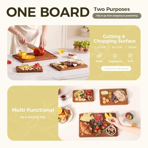 Bamboo Cutting Board for Kitchen, 3-Piece Set with Juice Grooves, Side Handles & Non-Slip Mats – Durable Bamboo Chopping Board for Meat, Vegetables and Fruits - Thumbnail 6