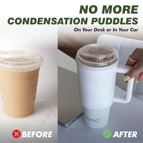 OOD OniVerso 40 oz Stainless Steel Insulated Tumbler with Handle and Straw, Iced Coffee Cup Holder for Disposable Cups, Leak Proof Tumbler, City Night (Black) - Thumbnail 2