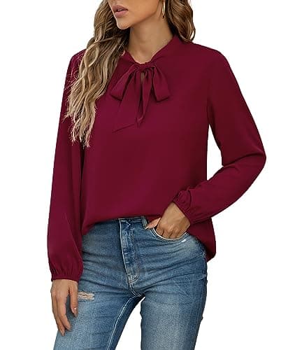 CZYINXIAN Womens Tops Dressy Casual Chiffon Loose Blouse V Neck Longsleeve Polyester Top(Wine Red,Small) - Image 1