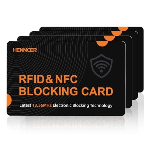 RFID Blocking Card, NFC Debit Credit Card Passport Protector, Entire Wallet Protection Blocker Set for Men & Women, Smart Slim Design Perfectly fits in Wallet and Purse (Blackorange, 4) - Image 1