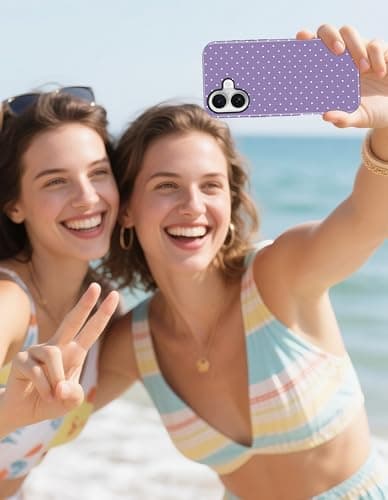 Aitipy Magnetic Polka Dot Phone Case for iPhone 16, Compatible with MagSafe, Cute Purple Polka Dots Aesthetic Soft TPU and Hard PC Shockproof Protective Phone Cover for Women Girls-Shiny - Thumbnail 6