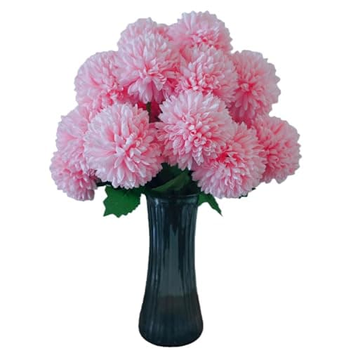 TransBloom Artificial Kiku Flowers, Artificial Chrysanthemum Ball, 18 Heads Pink Silk Mums Stems, 15.5 Inch, Indoor Floral Arrangement for Home Decor, Living Room, Vase Centerpiece (Pink) - Image 1