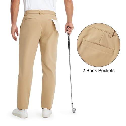 M MAELREG Fleece Golf Pants Men 30"/32"/34" Quick Dry Stretch Water-Resistant Casual Mens Dress Pants with Pockets Khaki - Thumbnail 3