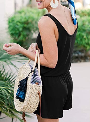REORIA Womens Casual Summer One Piece Sleeveless Tank Top Playsuits Short Jumpsuit Beach Rompers Black Large - Thumbnail 4