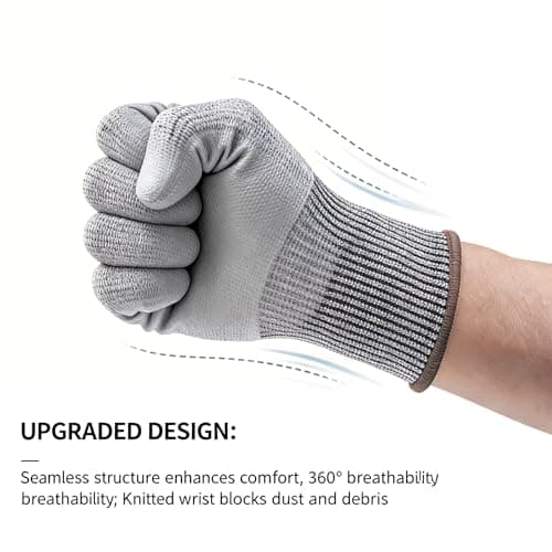 ANDANDA Cut Resistant Gloves Level 5, PU Coated Work Gloves with Power Grip for Dry & Slightly 0ily Environment, Garden, 9L Grey - Thumbnail 4