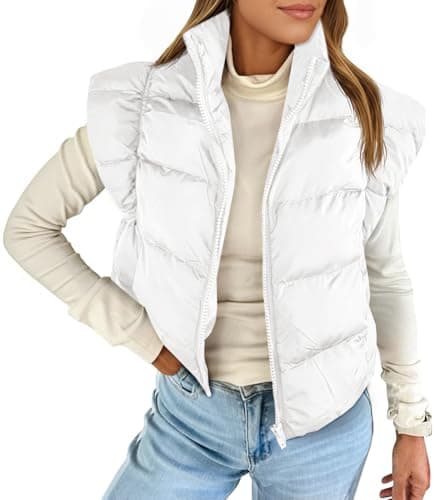 Tankaneo Womens Cropped Puffer Vest Cap Sleeve Zip Up Puffy Qulited Jacket Stand Collar Padded Gilet Coat Winter Outerwear - Image 1